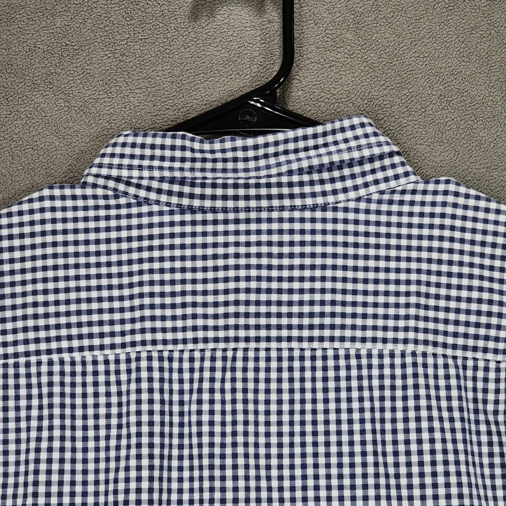 J Crew Men XLT Button Down Shirt Flex Oxford Blue‎ White Plaid 46x30 Long Sleeve